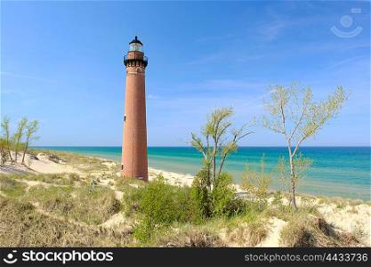Little Sable Point Lighthouse in dunes, built in 1867, Lake Michigan, MI, USA