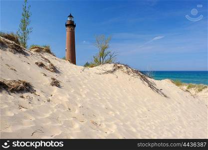 Little Sable Point Lighthouse in dunes, built in 1867, Lake Michigan, MI, USA