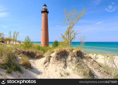 Little Sable Point Lighthouse in dunes, built in 1867, Lake Michigan, MI, USA