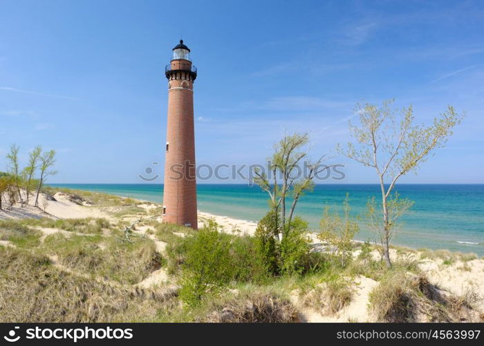 Little Sable Point Lighthouse in dunes, built in 1867, Lake Michigan, MI, USA