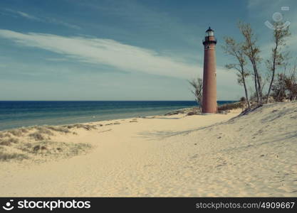 Little Sable Point Lighthouse in dunes, built in 1867, Lake Michigan, MI, USA