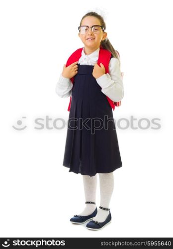 Little schoolgirl isolated on white