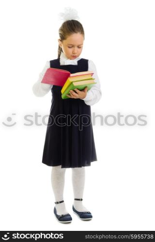 Little schoolgirl isolated on white