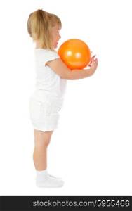 Little smiling girl with ball isolated