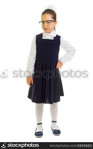Little smiling schoolgirl isolated on white