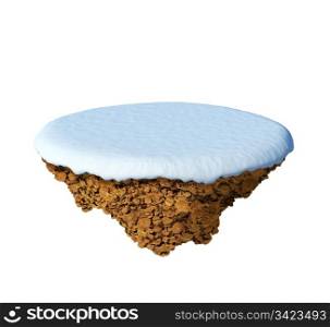 Little snowy island / planet. A piece of land in the air. Empty snowy field. Detailed ground in the base. To use as background for your concept.