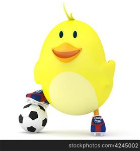 Little soccer player chick on white - 3D render