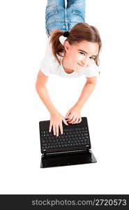 Little student girl with a laptop