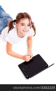Little student girl with a laptop