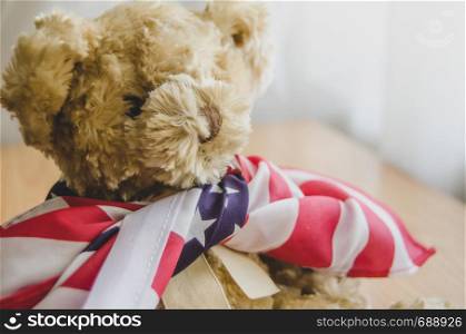 little teddy bear with USA flag - happy memorial day.. little teddy bear with USA flag - happy memorial day