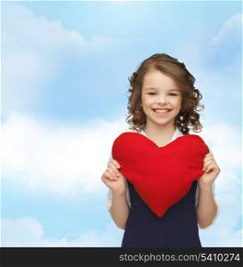live, children and happiness concept - beautiful girl with big heart
