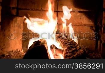 live fire of a fireplace.