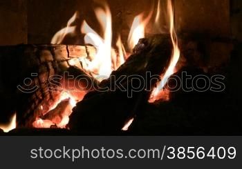 live fire of a fireplace.