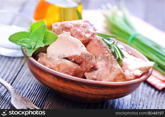 liver cod in bowl and on a table