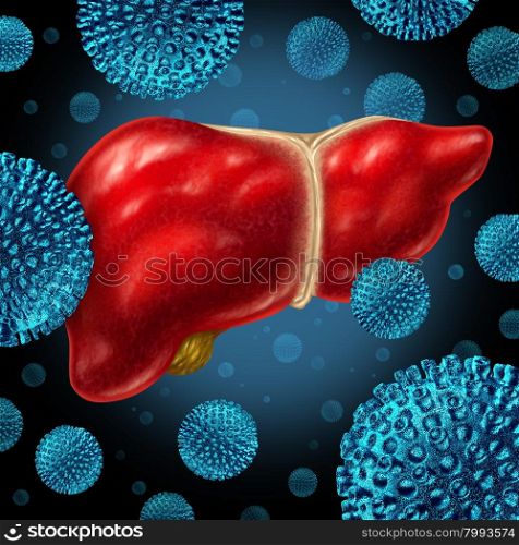 Liver infection as a human liver infected by the hepatitis virus as a medical concept for the viral disease causing inflammation symptoms.