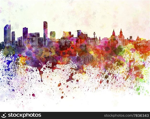 Liverpool skyline in watercolor background