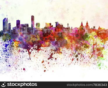 Liverpool skyline in watercolor background