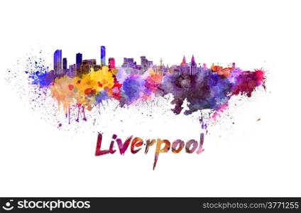 Liverpool skyline in watercolor splatters with clipping path. Liverpool skyline in watercolor