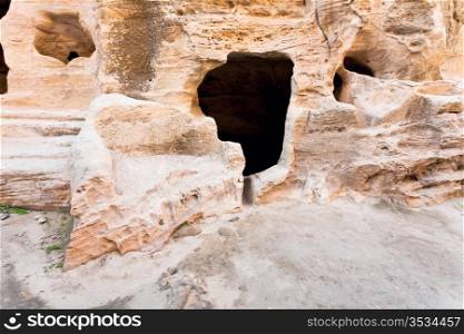living ancient cavern in Little Petra, Jordan