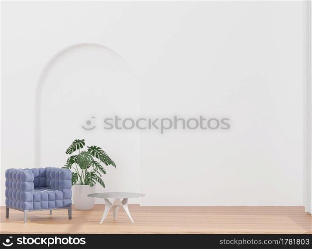Living room and white wall, minimal style ,mock up and copy space wall - 3d rendering -