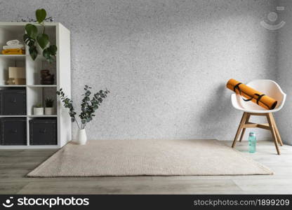 living room arrangement with yoga mat. Resolution and high quality beautiful photo. living room arrangement with yoga mat. High quality beautiful photo concept