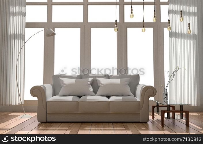 Living room Interior Design - Scandinavian style. 3D rendering