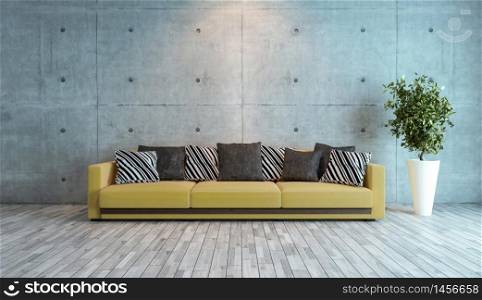living room interior design with concrete wall 3d rendering