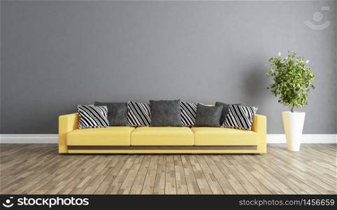 living room interior design with grey wall 3d rendering