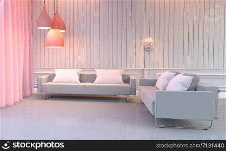 Living room interior - Europe pink room elegant style have double sofa and pillows. 3D rendering