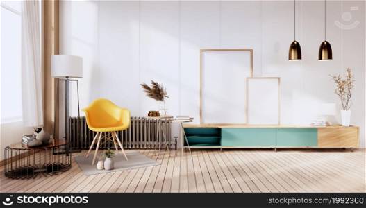 Living Room interior on white wall background. 3D rendering