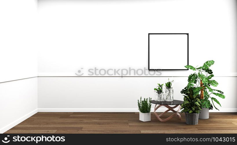 Living Room Interior ,plants wooden on wall background. 3D rendering
