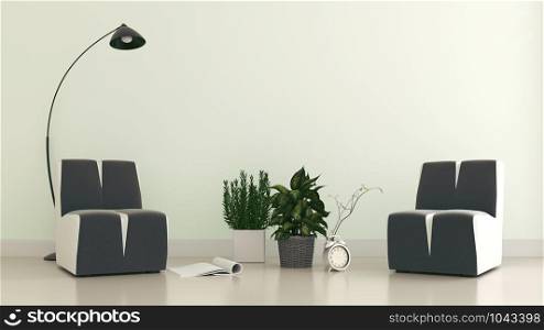 Living Room interior with armchair on white background. 3d rendering