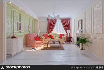 living-room modern interior (3D rendering)