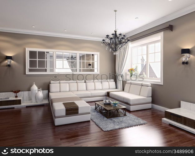 living-room modern interior (3D rendering)