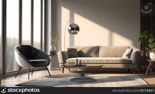 Living room modern interior design. Illustration Generative AI 