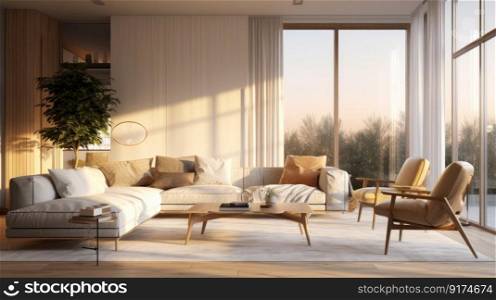 Living room modern interior design. Illustration Generative AI 