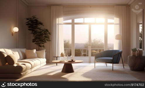 Living room modern interior design. Illustration Generative AI
