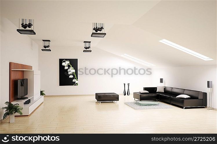 Living room penthouse interior 3d render