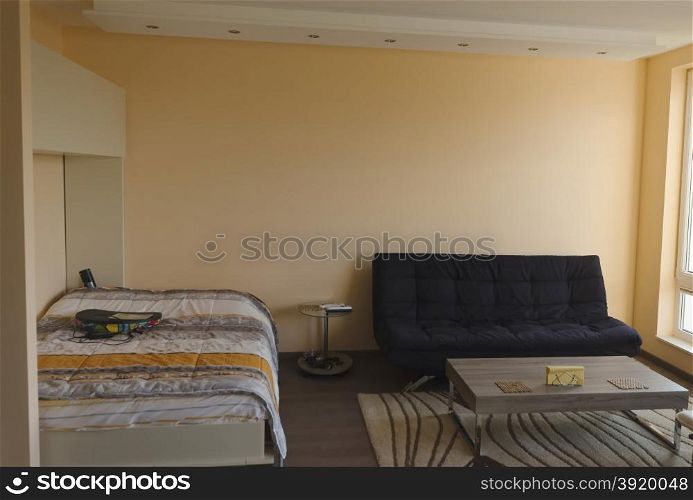Living room space in small apartment, Sofia, Bulgaria
