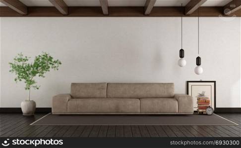Living room with leather sofa. Living room with leather sofa on withe wall - 3d rendering