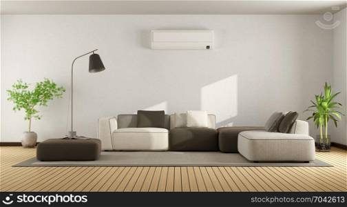 Living room with sofa and air conditioner. Minimalist living room with sofa and air conditioner - 3d rendering