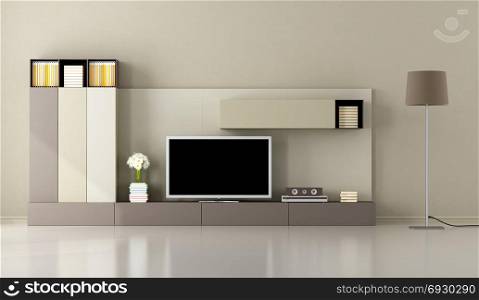 Living room with tv set - 3d rendering