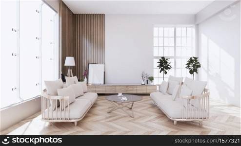 living room with white sofa on zen interior design. 3D rendering