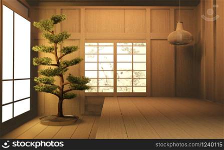 Living room wood japanese interior design.3D rendering