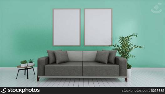 Livingroom interior wall mock up empty white background. 3D rendering.
