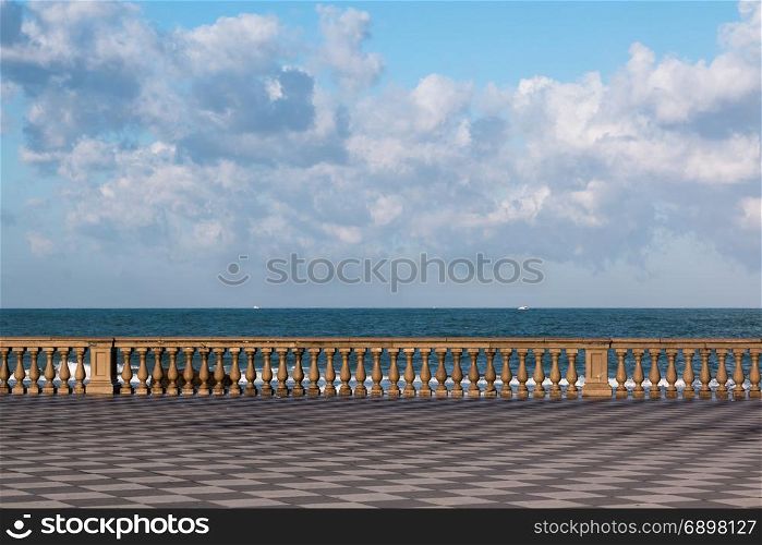Livorno&rsquo; s Mascagni Terrace and White Ferry-boats in Background, Tuscany - Italy