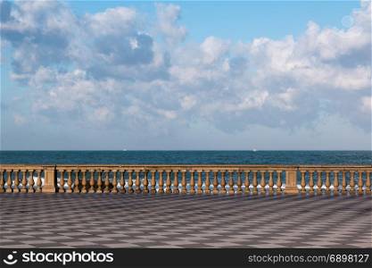Livorno&rsquo; s Mascagni Terrace and White Ferry-boats in Background, Tuscany - Italy