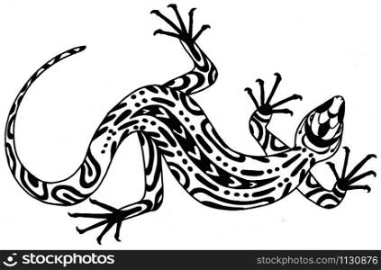 Lizard. Gecko. Spirit Animal. Black and white illustration. Silhouette with patterns. Lizard. Spirit Animal. Black and white illustration. Silhouette with patterns.