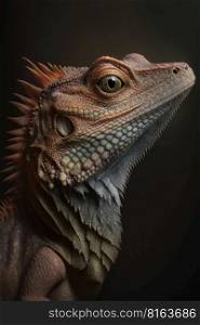 Lizard portrait on dark background, AI Generative