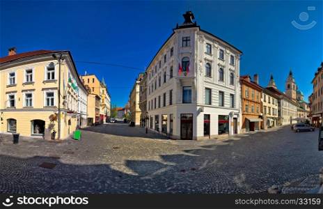 Ljubljana city center cobbled square, capital of Slovenia